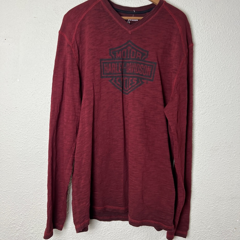 Harley-Davidson Men's V Neck Red Long Sleeve Shirt